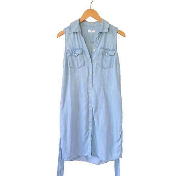 UNTUCKit Light Blue Chambray Perry Sleeveless Shirt Dress Size 8 Belted Casual - Picture 8 of 11